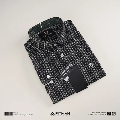 Men’s Tailored Full Sleeve Check Shirt(Black+khaki)